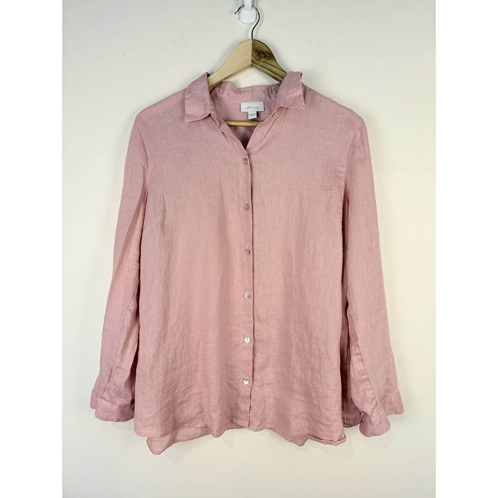 J. Jill Love Linen Button-Up Shirt Pink Long Sleeve Women’s Medium Classic